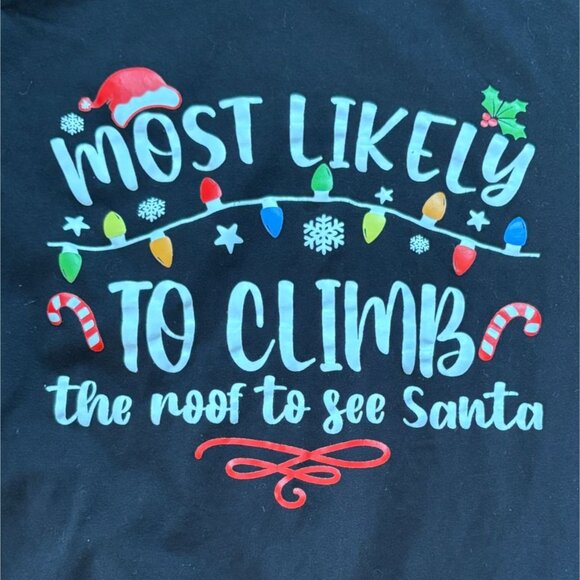 Most Likely To' Funny Christmas T-shirt-Black-AS-GUC - Picture 2 of 4